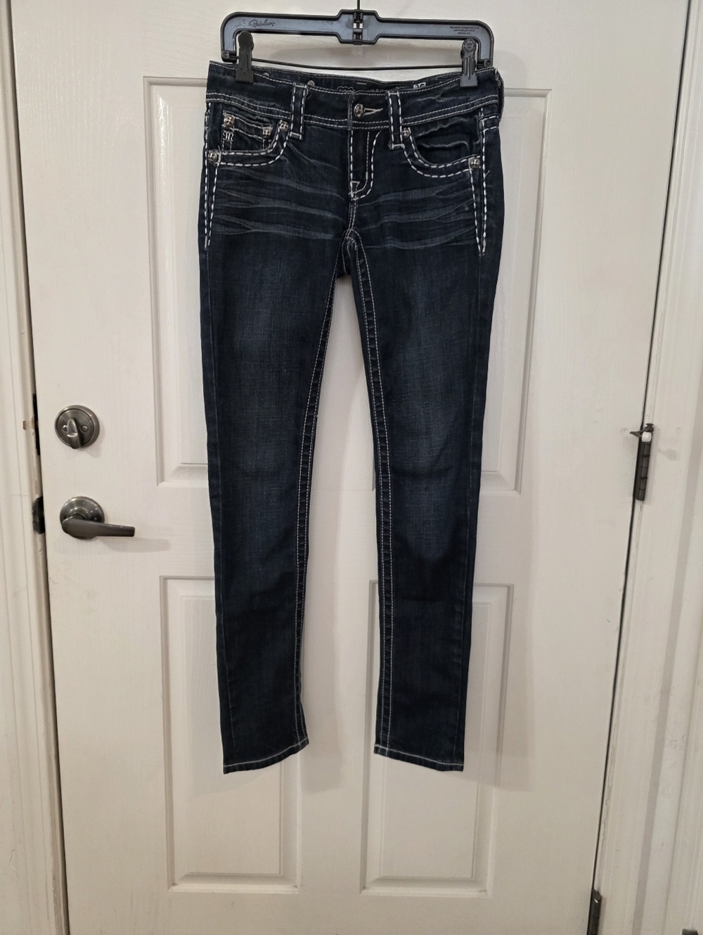 Miss Me Dark Wash Jeans with Embossed Leather Patch